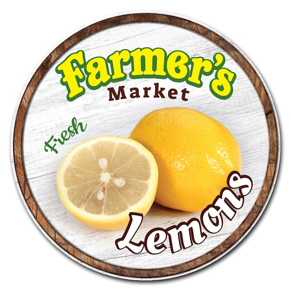 Corrugated Plastic Sign With Stakes 24in Circular-Farmers Market Lemons, C-24-CIR-WS-Lemons